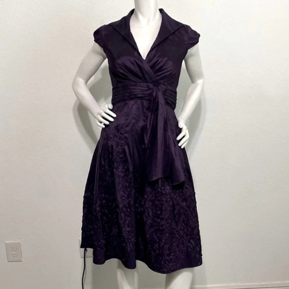 Adrianna Papell Dresses & Skirts - Adrianna Papell Purple A-Line Cap Sleeve V-Neck Embellished Midi Dress Size 4
